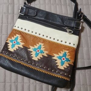 Leather lack and brown crossbody purse